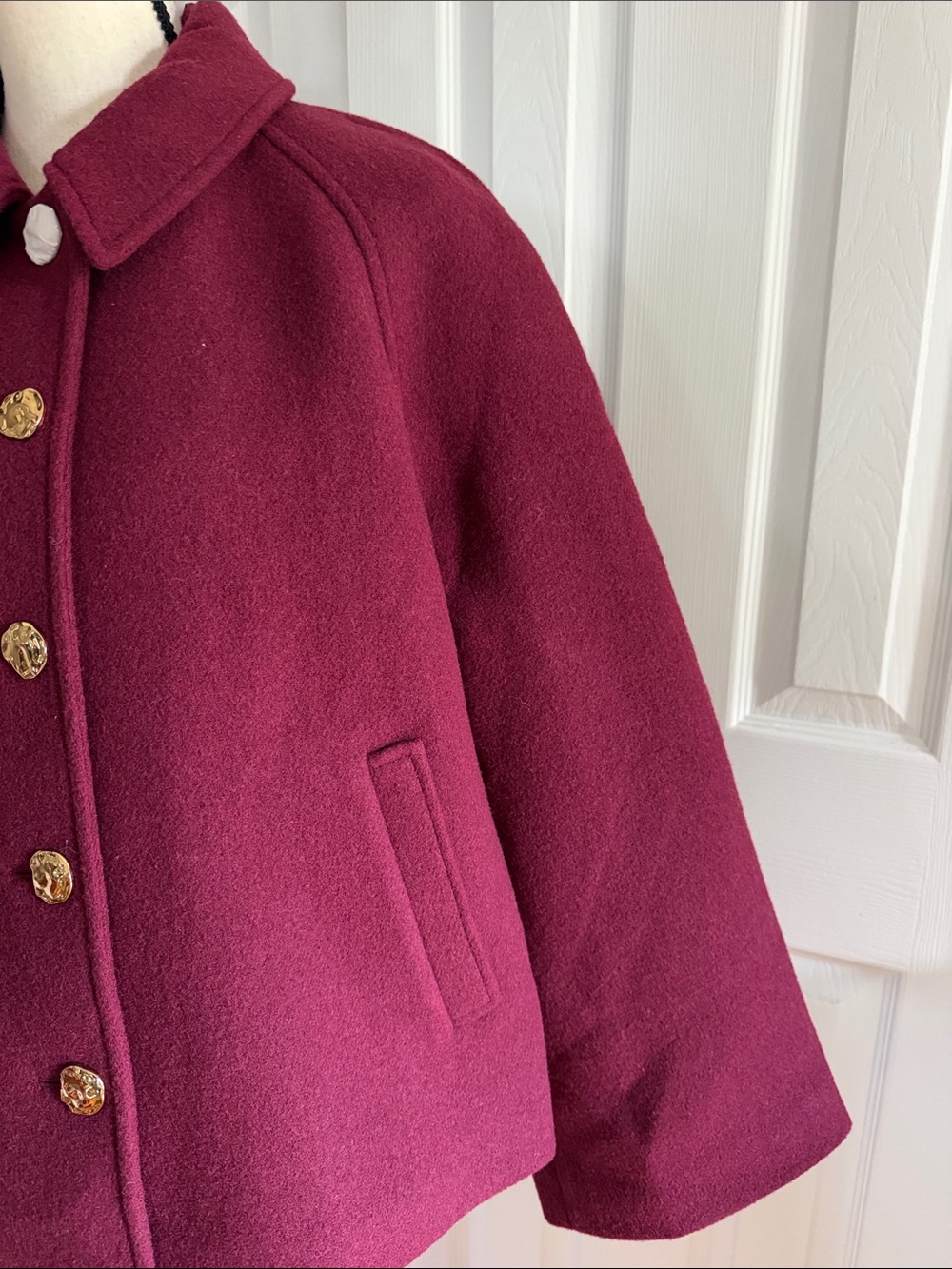 J. Crew Cropped Wool-Blend Swing Coat in Burgundy Size L - Picture 10 of 13